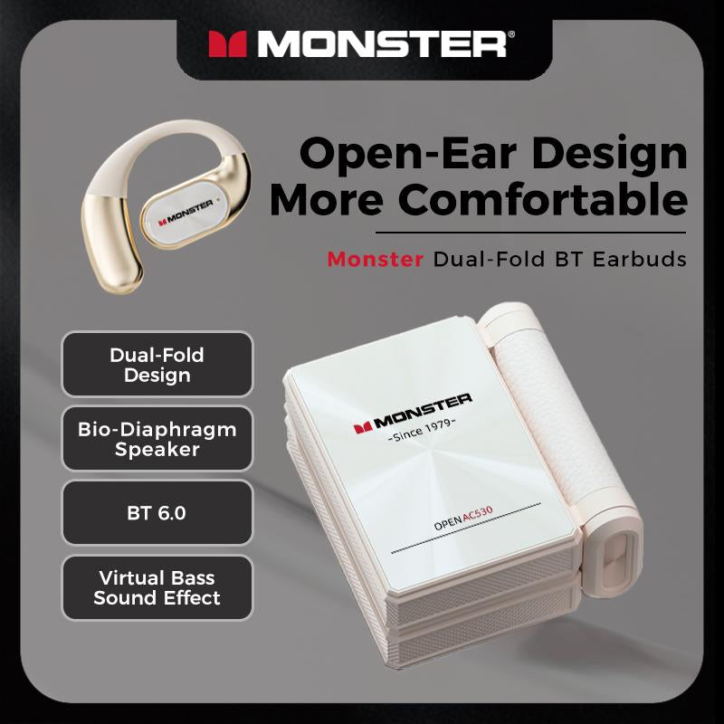 Monster Bluetooth Earbuds, Comfortable Ear Hooks, Wireless Bluetooth 6.0, Dual-Fold Design, Noise Cancelling Headphones, 145H Playtime, IPX5 Waterproof Sport Headphones for Gym & Travel, Headset Electronic, Audifonos Bluetooth, Gift Ideas for Men & Women