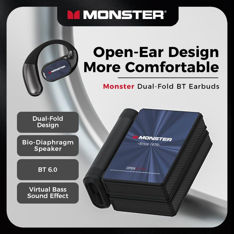 Monster Bluetooth Earbuds, Comfortable Ear Hooks, Wireless Bluetooth 6.0, Dual-Fold Design, Noise Cancelling Headphones, 145H Playtime, IPX5 Waterproof Sport Headphones for Gym & Travel, Headset Electronic, Audifonos Bluetooth, Gift Ideas for Men & Women