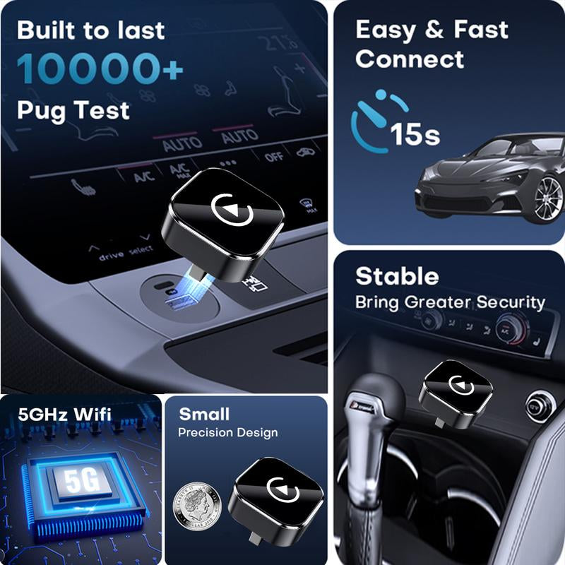 2026 Wireless Carplay Adapter for Iphone/Android - Fast Connection,No Latency,Hands-Free Call Wireless Adapter Electronic Charger Carplay Dongle