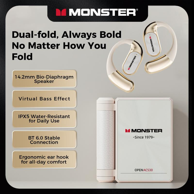 Monster Bluetooth Earbuds, Comfortable Ear Hooks, Wireless Bluetooth 6.0, Dual-Fold Design, Noise Cancelling Headphones, 145H Playtime, IPX5 Waterproof Sport Headphones for Gym & Travel, Headset Electronic, Audifonos Bluetooth, Gift Ideas for Men & Women