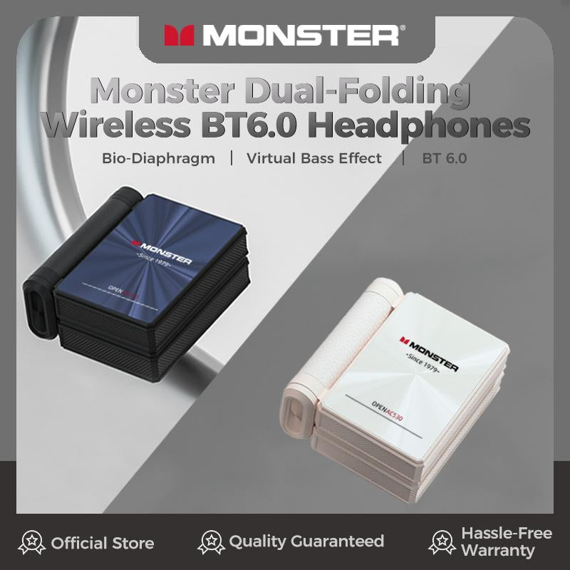 Monster Bluetooth Earbuds, Comfortable Ear Hooks, Wireless Bluetooth 6.0, Dual-Fold Design, Noise Cancelling Headphones, 145H Playtime, IPX5 Waterproof Sport Headphones for Gym & Travel, Headset Electronic, Audifonos Bluetooth, Gift Ideas for Men & Women